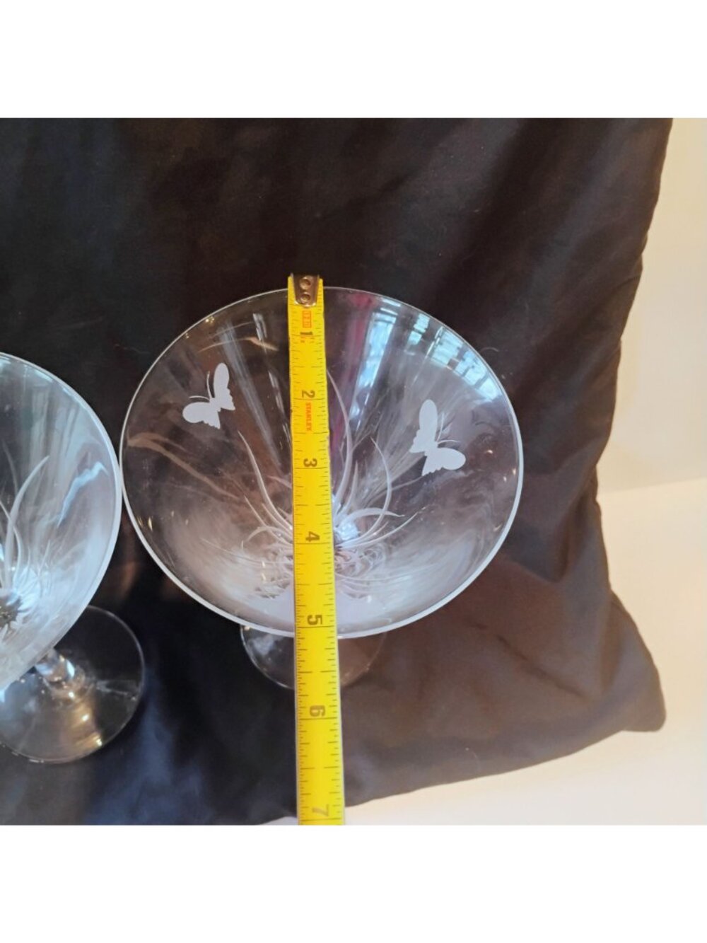 Etched Glass Butterfly Martini Cocktail Glasses Pair Set of 2 - Picture 6 of 8